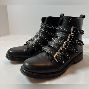 Maje Studded Leather Multi-Buckle Boots | Fortune Biker Core